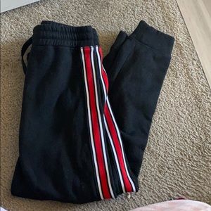 Windsor Pants & Jumpsuits - black sweatpants with red and white stripes Windsor Pants & Jumpsuits - black sweatpants with red and white stripes